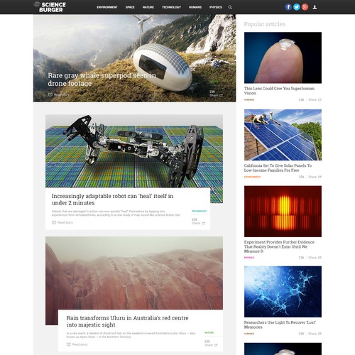 Modern blog design for science news portal