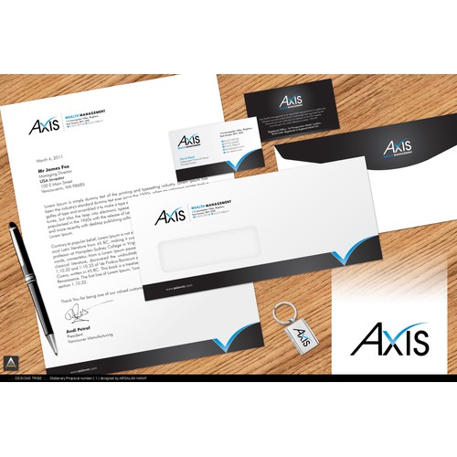 Luxurious, elegant stationary for Axis Wealth Management - http://axiswm.com