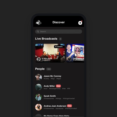 Live broadcasts app