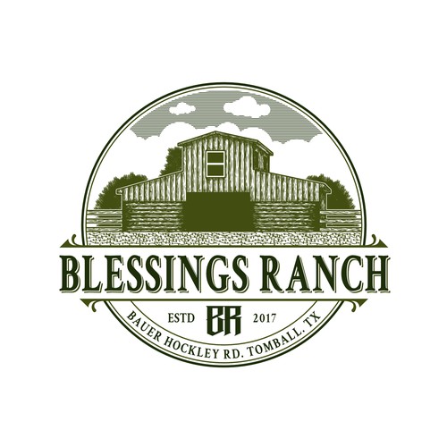 Vintage Hand Drawn Emblem Logo for Blessings Ranch