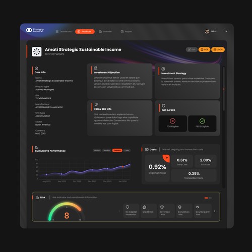 Product dashboard for Accounting & Financial