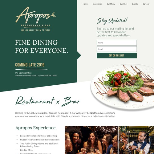 A landing page for upcoming restaurant