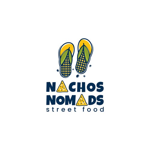 Logo Combination of flip flops and corn for nomadic tacos
