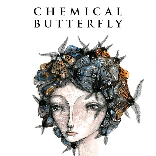 Book cover for "Chemical Butterfly," the collection of poems & collages a young woman began while battling cancer. This design was not used, it can be used in your project.