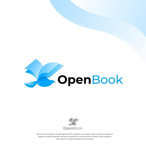 Double meaning open book bird flying logo design