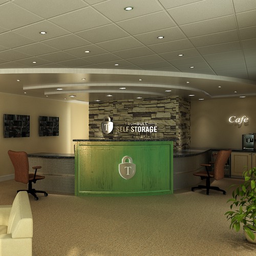 Need a creative 3D rendering of office layout. 
