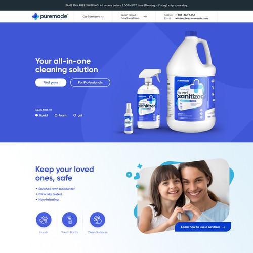 Eye-catching e-commerce website for hand sanitizer