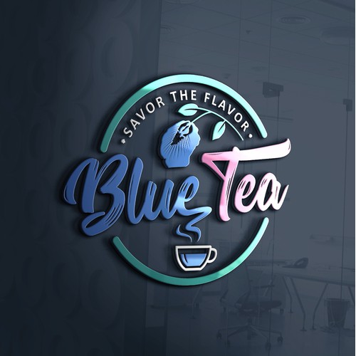 Typography logo for Blue tea manufacturer.