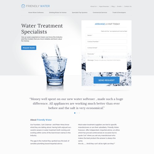 Homepage design for a water treatment company