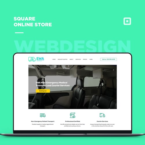 Non-Emergency Medical Transport and Courier Service website. Based on the Square Online platform.