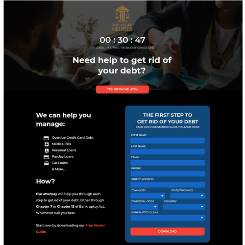 Landing page for The Legal Helpers