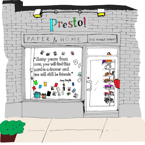 Illustration of a shop that sells cards and gifts
