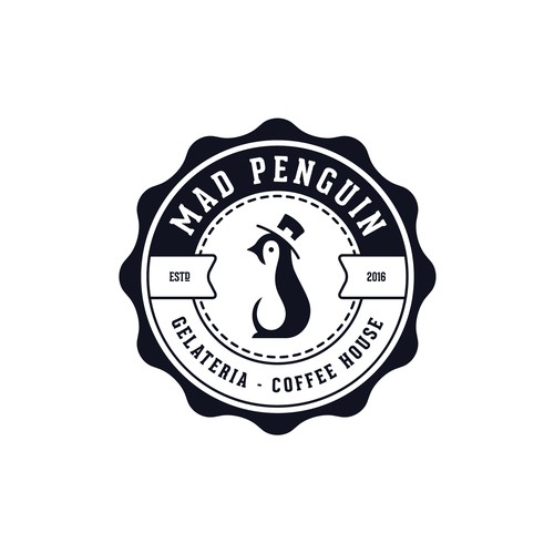 Mad Penguin logo for ice cream coffee.