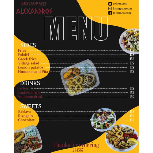 Restaurant menu