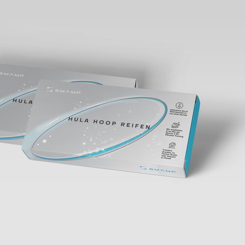 Hula Hoop packaging designThe packaging should be clean but still catchy. The colors gray / white and baby blue are preferred. Baby blue, however, should be cleverly incorporated and not predominate. Simply install discreetly.