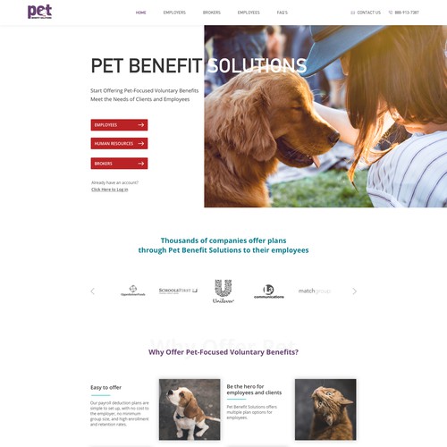 Home page concept for Pet Benefit Solutions