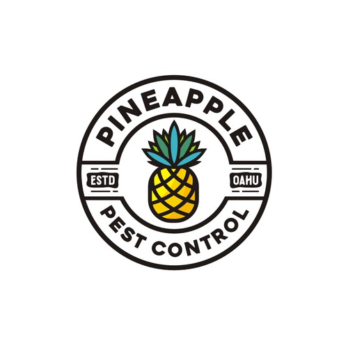 Minimalist Hawaiian and surfing inspired pest control company font based logo with a pineapple for an “A”