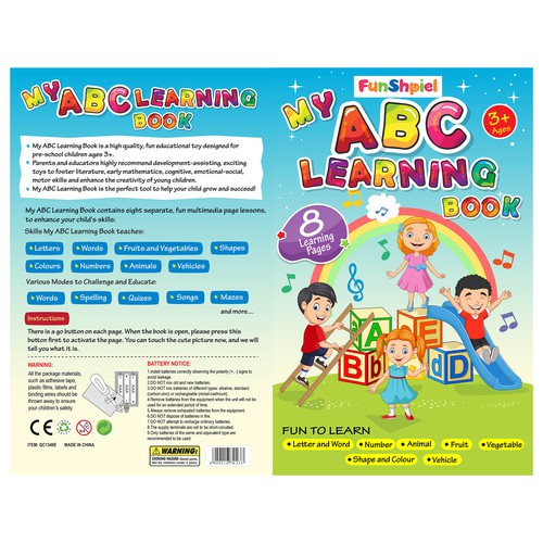 design cover for preschool learning book that teaches music, words, and abc! a book that sings