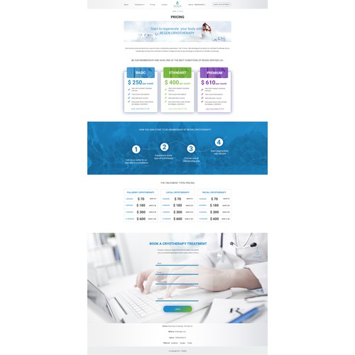 Pricing page for Regen Cryotherapy website 
