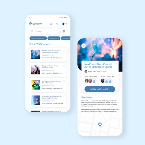Mobile app design for Comewith