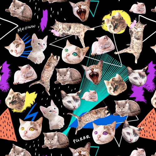 Bold Hipster Cats pattern for clothing