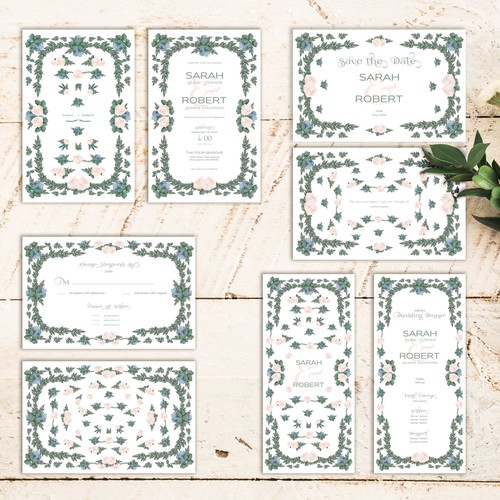 Wedding Invitation Full Set - floral symmetry inspired