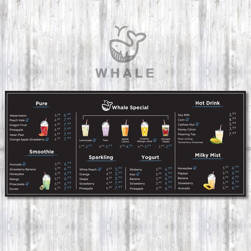 Menu Board design for juice shop