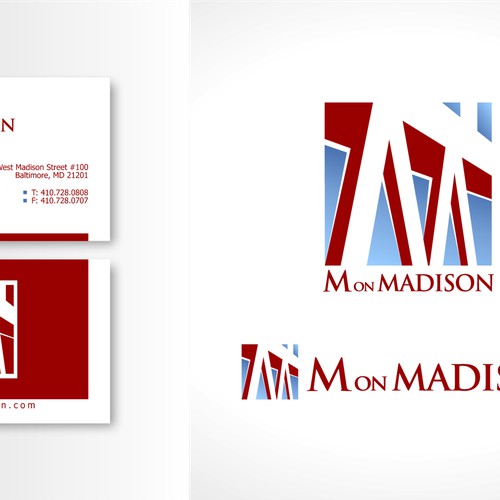 logo and business card for M on Madison