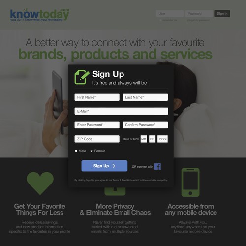 Create an engaging landing page for knowtoday.com