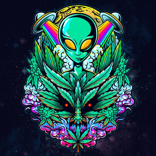 marijuana cannabis alien illustration