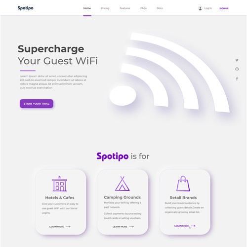 Modern home page design for a WiFi marketing platform