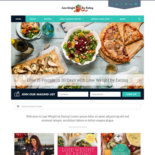 A web design for a Weight loss and recipe blog