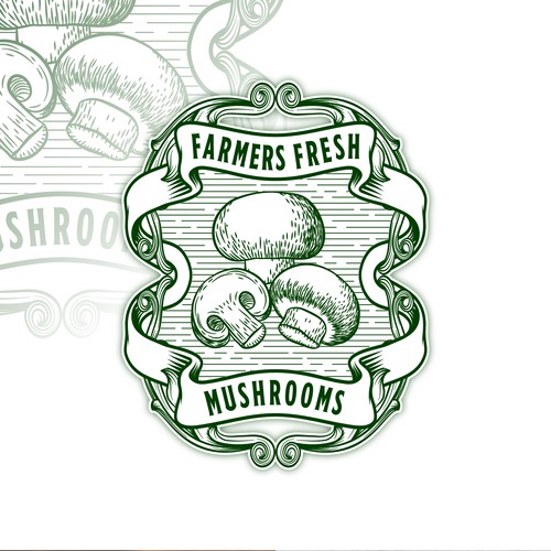Vintage Hand Drawn Emblem Logo for Farmers Fresh Mushrooms