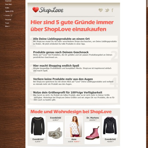 Template für Wilkommensemail einer iPad Shopping App