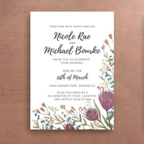 Australian native flower wedding invite