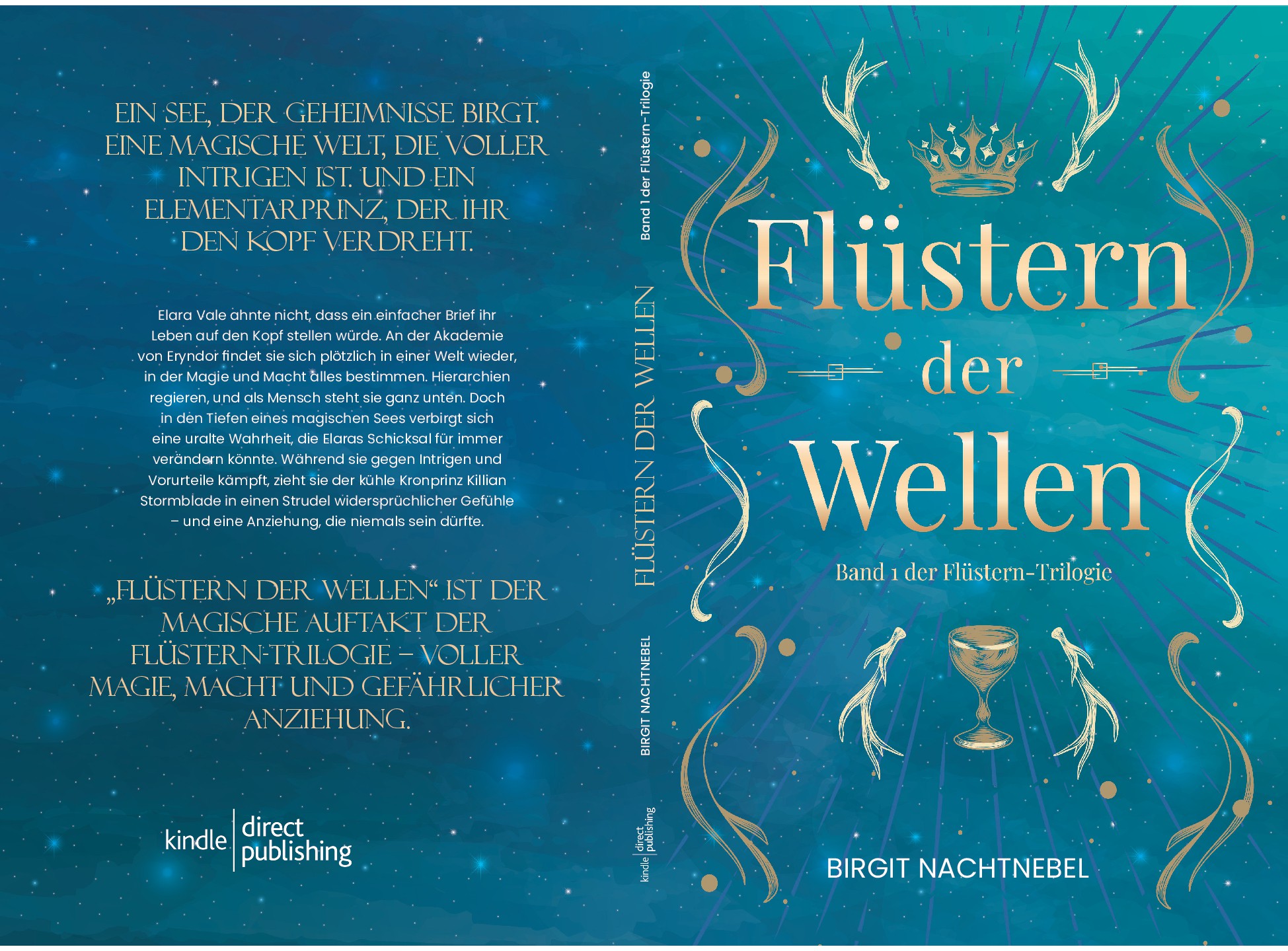 Design a magical cover for the romantic fantasy series 'Die Flüstern-Trilogie' – Set in Avalon