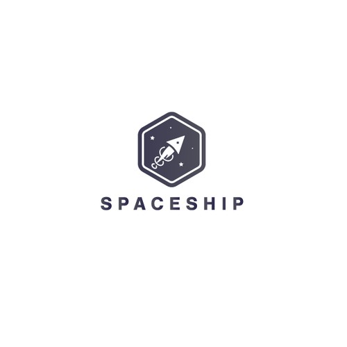 Minimalist spaceship logo for cyberspace company