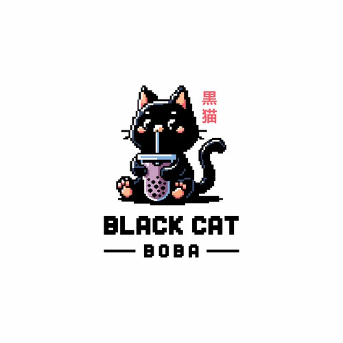 Black Cat Boba – Pixel Art Logo