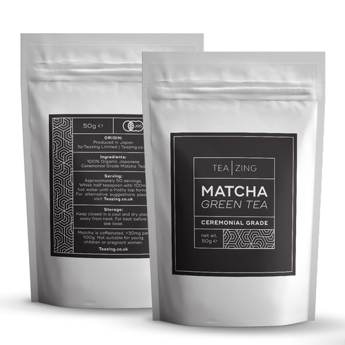 Logo and Matcha labels for TeaZing