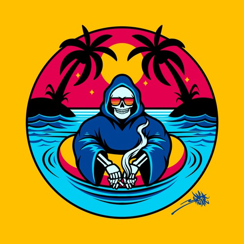 Skull Beach an surf t shirt design