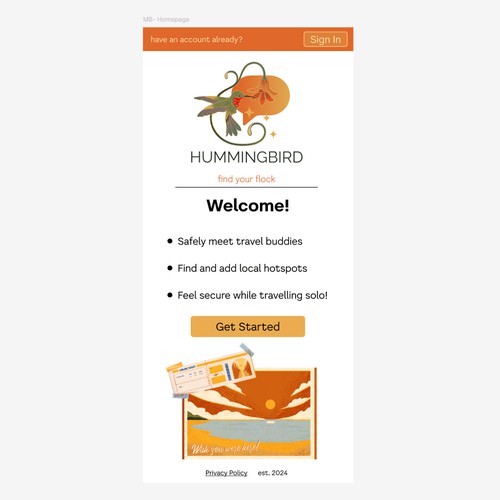 Vibrant & Fun Welcome Screen for Solo Travelers