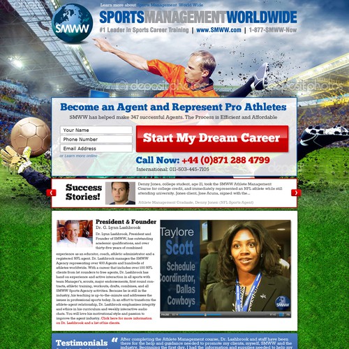 Landing Page design for Sports Management Training