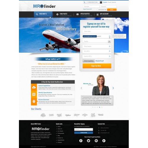 Create a modern Landing Page with Large Webform for Aviation B2B Directory