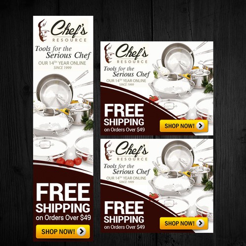 Create capturing, enticing cookware/cutlery banner ads for Chef's Resource