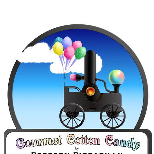 Steampunk sticker for a gourmet cotton candy brand.