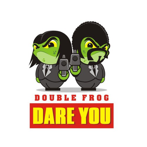 Kick ass Pulp Fiction style logo for "Double Frog Dare You"