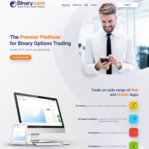 Landing page redesign for binary options and FX trading services.