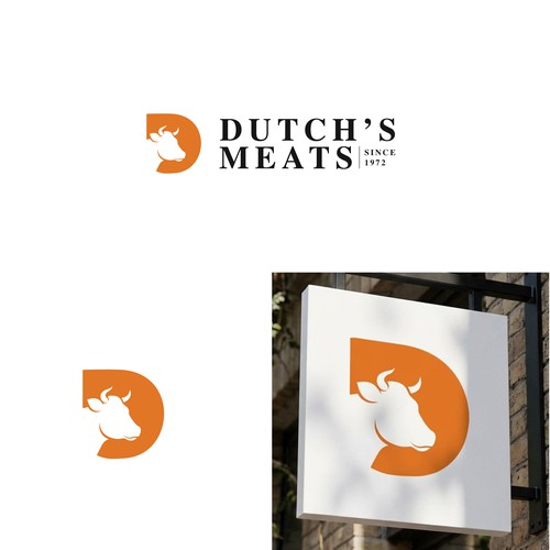 Create a modern, distinctive logo for Dutch's Meats, a family business since 1972