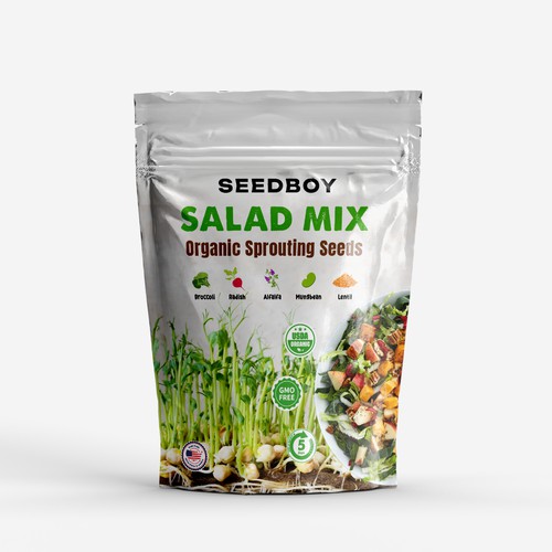Salad Mix Blend Organic Sprouting seeds packaging design