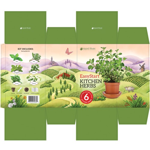 Kitchen Herbs kit box design. Packaging design with custom hand drawn illustration.
